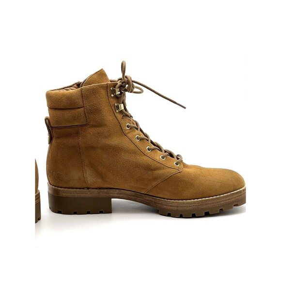 Michael Kors Women's Logo Side Zip Lace Up Suede Combat Boots 10 M Camel Leather - Picture 2 of 9